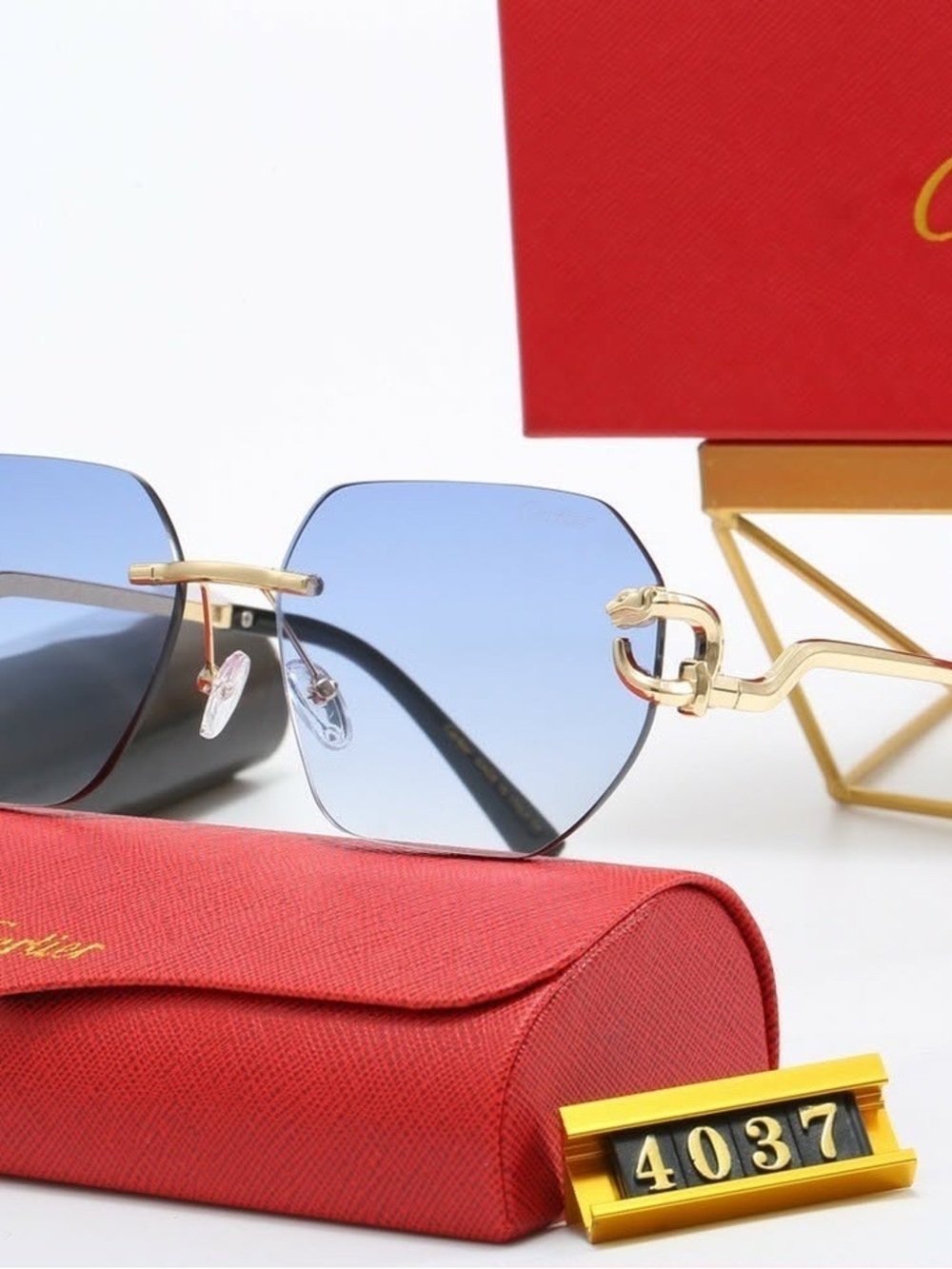 Gold-Frame Blue Gradient Lens Sunglasses